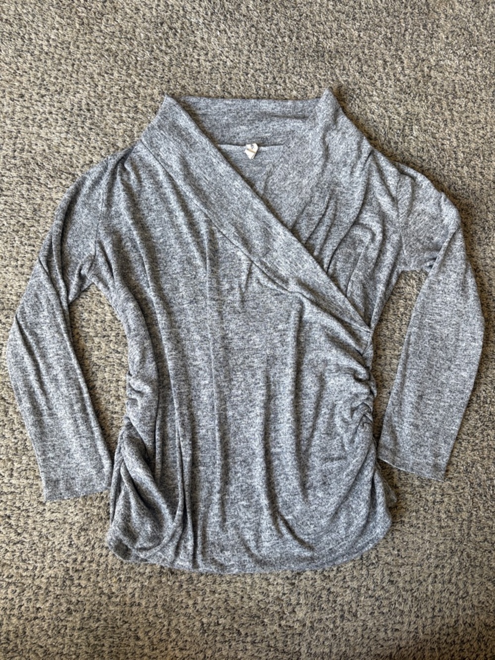 Gray Wrap Front Long Sleeve Womens Top Ruched Sides Sz XL
